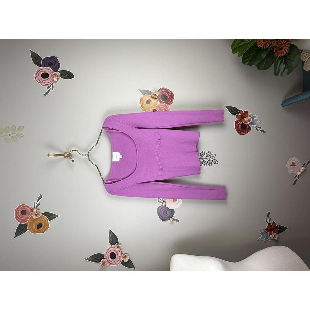 Pink Rose Ribbed Scoopneck Pink Cropped Long Sleeve Top - Size - Small
